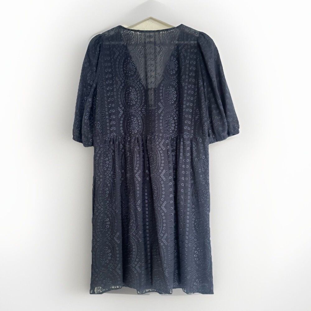 Ba&sh Brancia Short Navy Dress Flared Eyelet Sz M US 6 Quiet Luxury V Neck  $345 - Picture 6 of 16